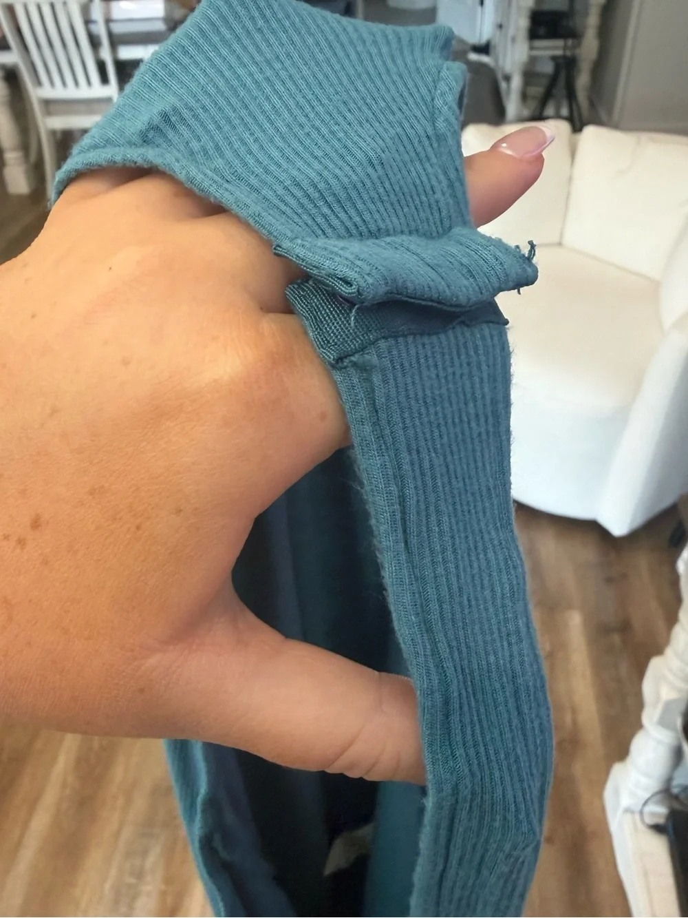 Free People Intimately Ribbed Puff Sleeve Thong Bodysuit Teal Blue Size Small